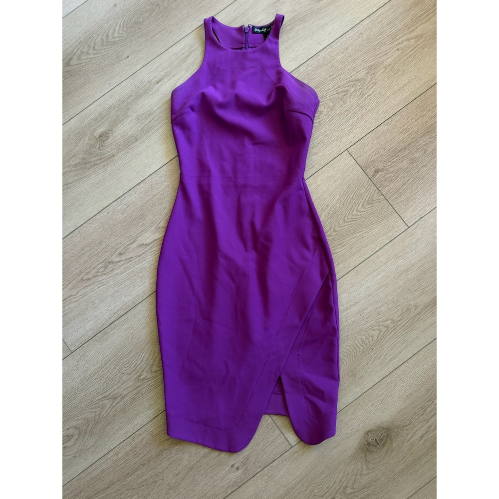 Elizabeth and James Purple Halter Sheath Dress Asymmetrical Tulip Hem Size 0